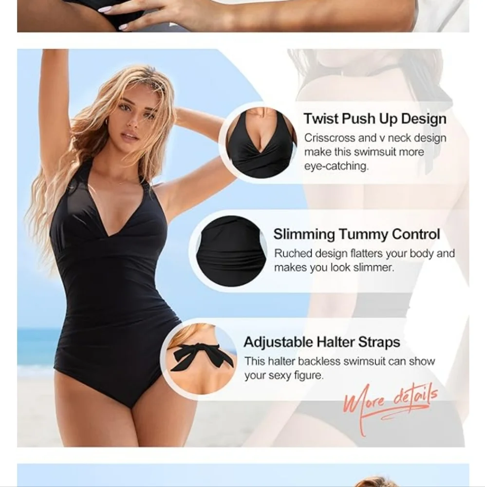 SUUKSESS Ruched Tummy Control Halter Top Swimsuit